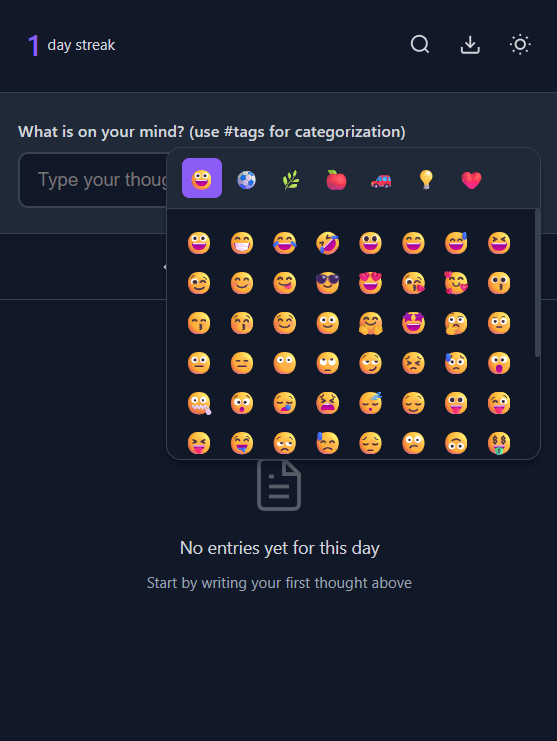 One Line Journal emoji picker for mood capture